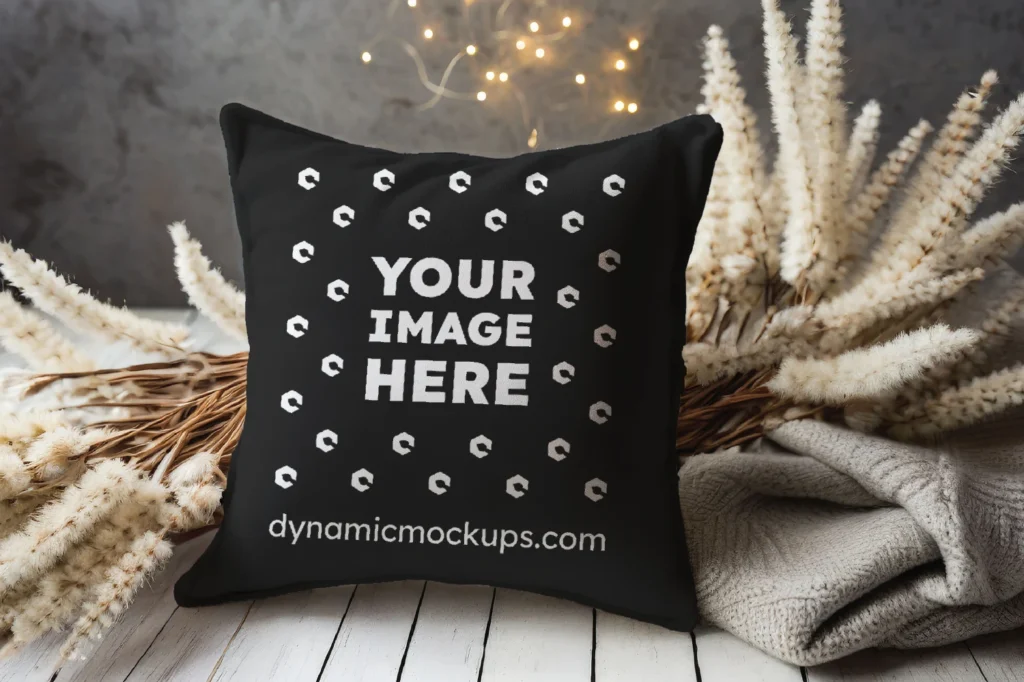 Black Square Pillow Cover Mockup Template