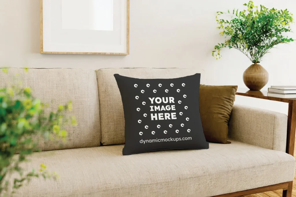 Black Square Pillow Cover Mockup Template