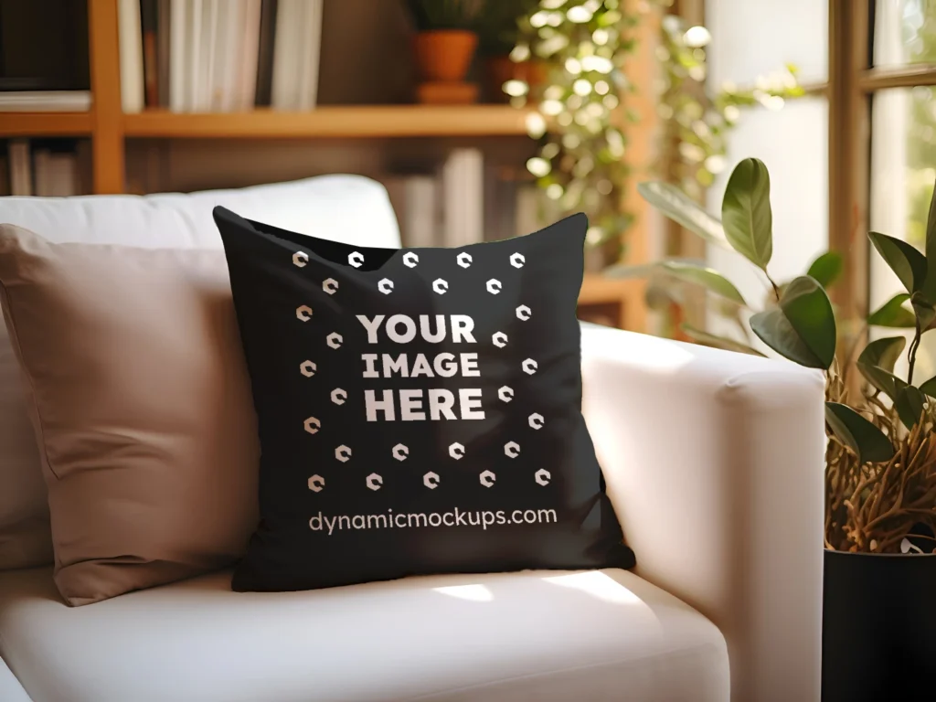 Black Square Pillow Cover Mockup Template