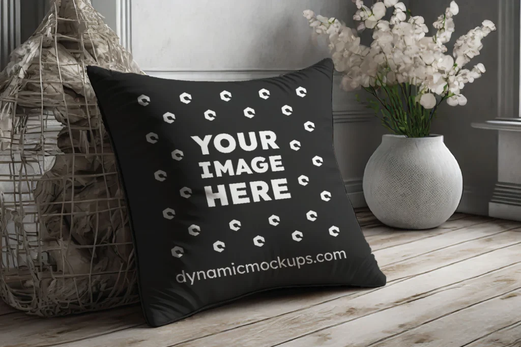 Black Square Pillow Cover Mockup Template