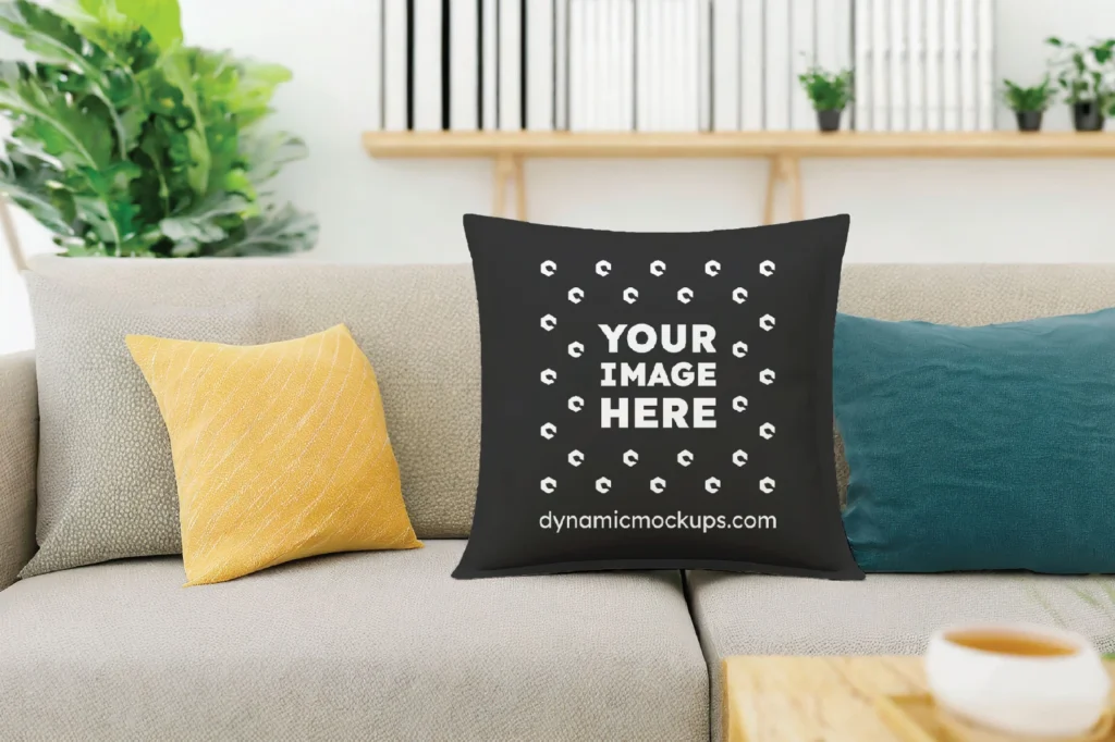 Black Square Pillow Cover Mockup Template