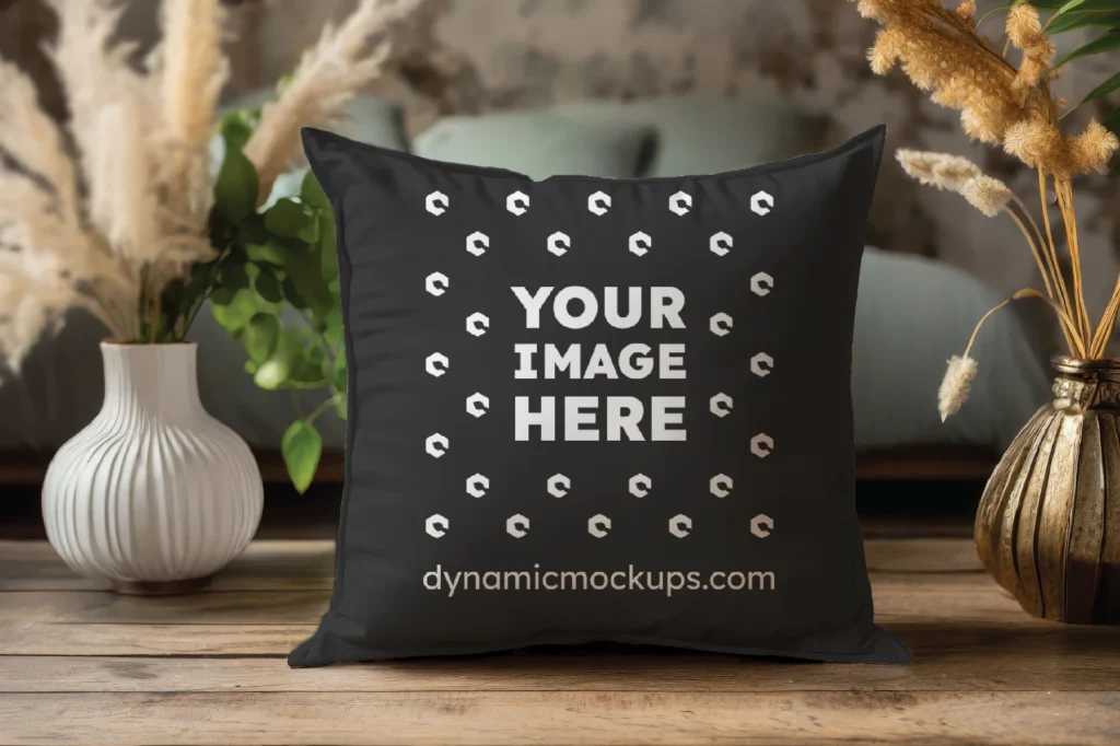 Black Square Pillow Cover Mockup Template