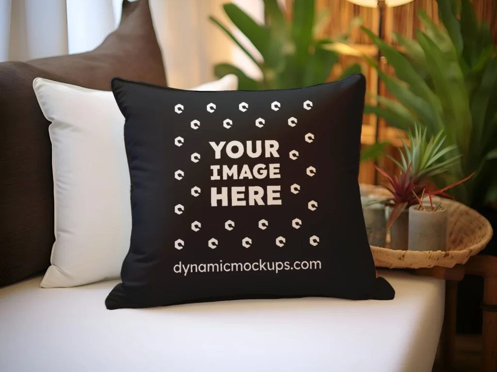 Black Square Pillow Cover Mockup Template