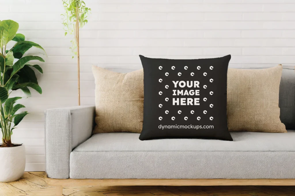 Black Square Pillow Cover Mockup Template