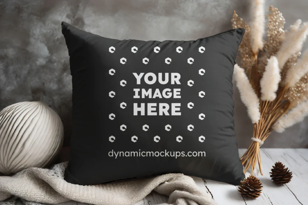 Black Square Pillow Cover Mockup Template