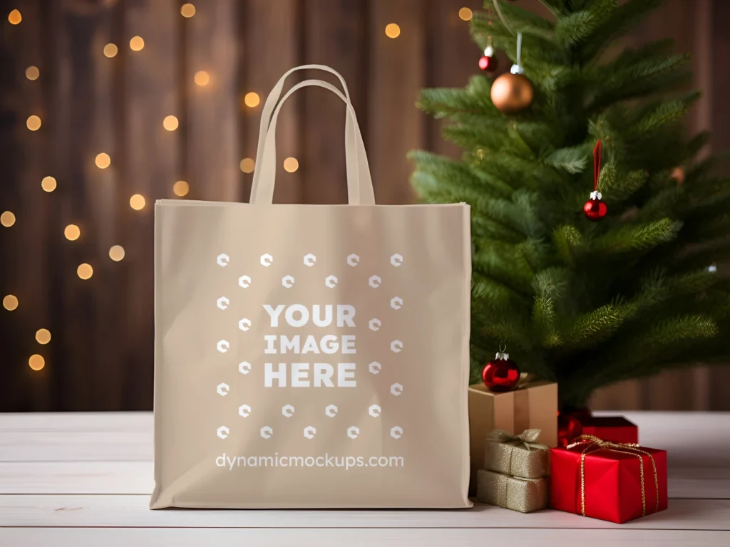 Beige Canvas Tote Bag Mockup Front View Template