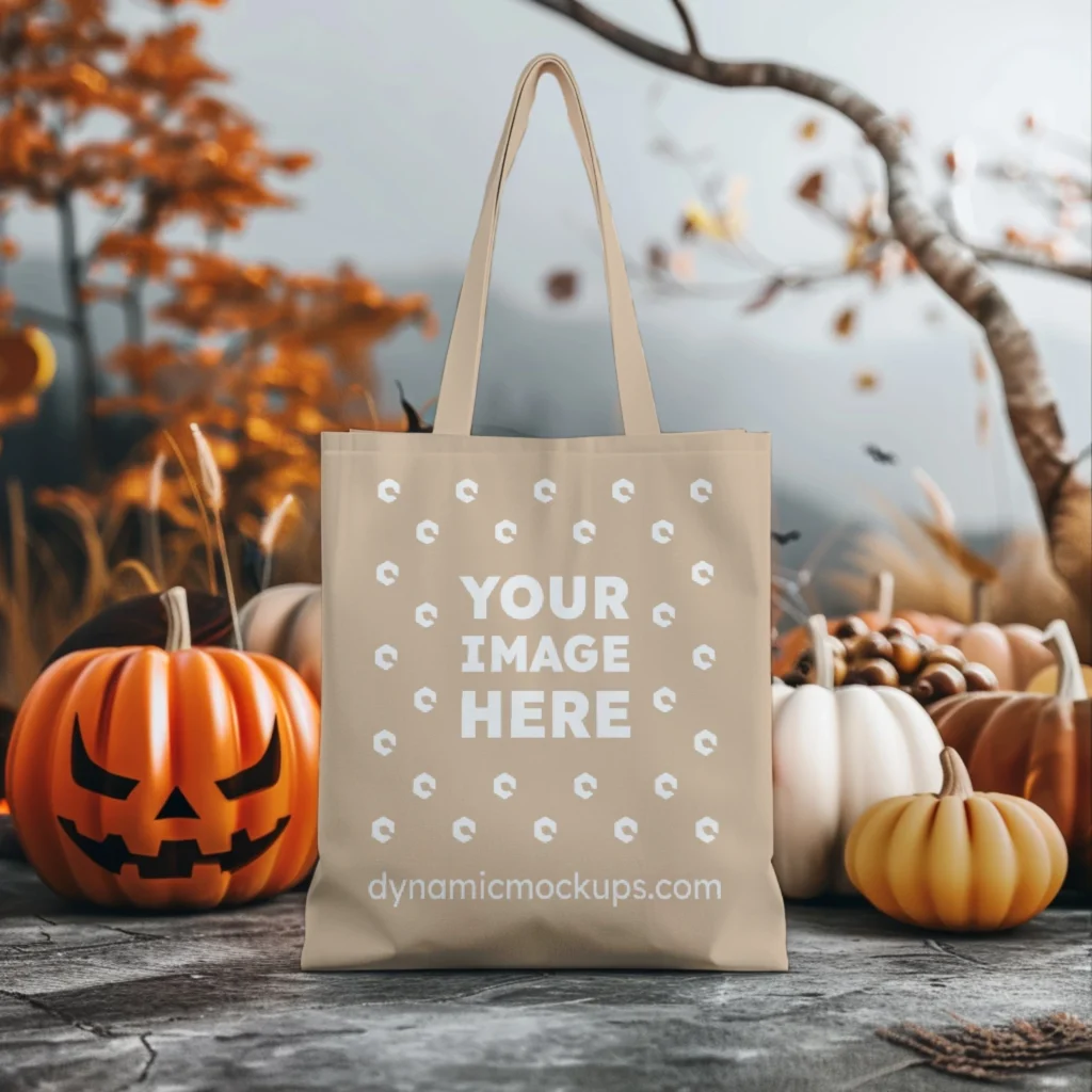 Beige Canvas Tote Bag Mockup Front View Template