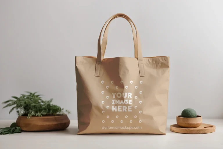 Beige Canvas Tote Bag Mockup Front View Template