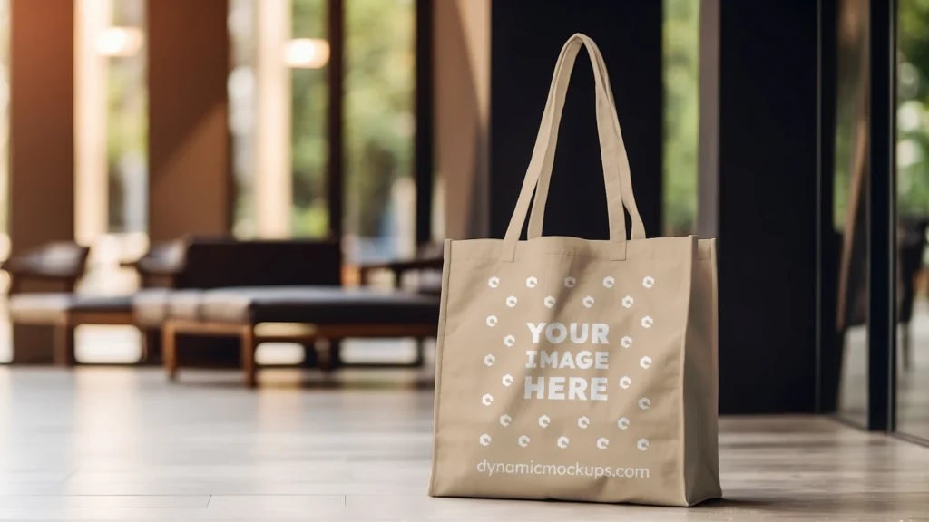 Beige Canvas Tote Bag Mockup Front View Template