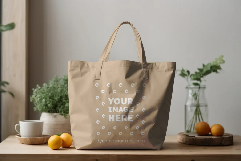 Beige Canvas Tote Bag Mockup Front View Template