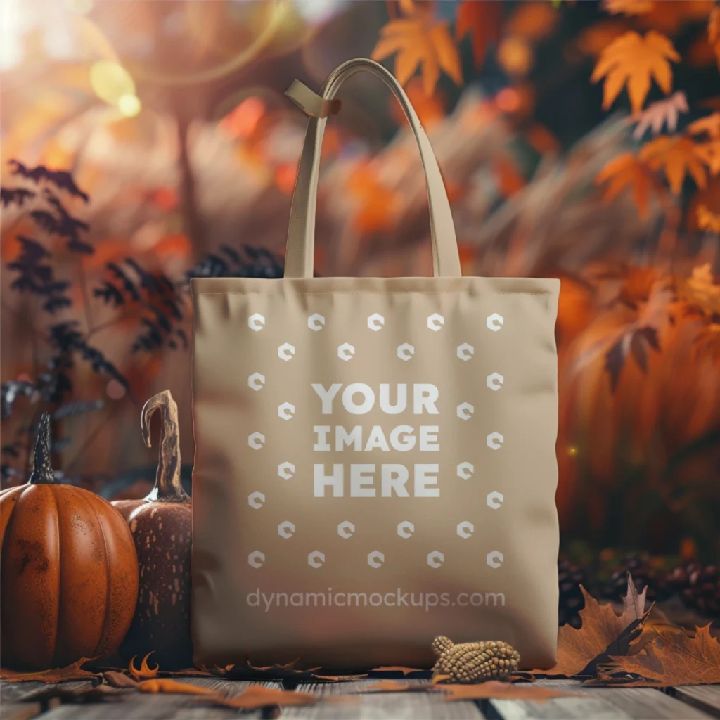 Beige Canvas Tote Bag Mockup Front View Template