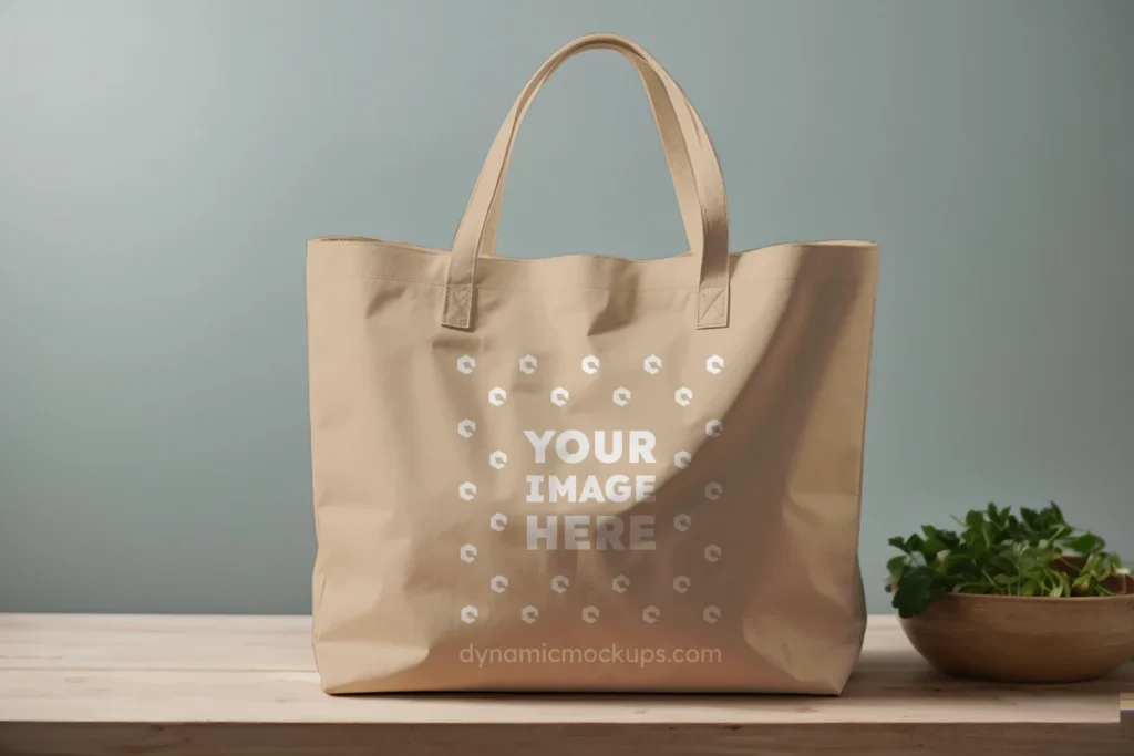 Beige Canvas Tote Bag Mockup Front View Template