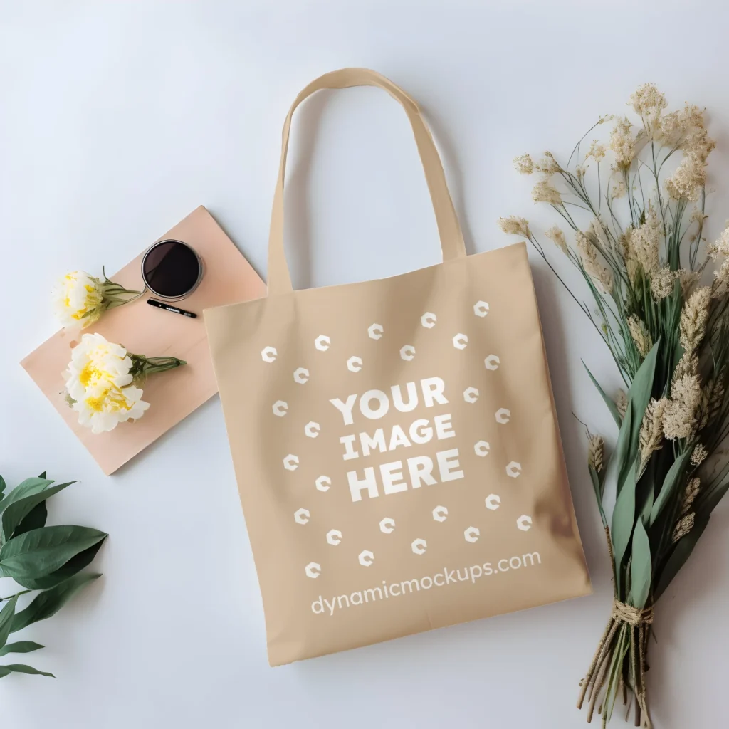 Beige Canvas Tote Bag Mockup Front View Template