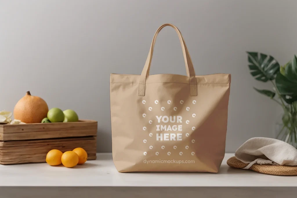 Beige Canvas Tote Bag Mockup Front View Template