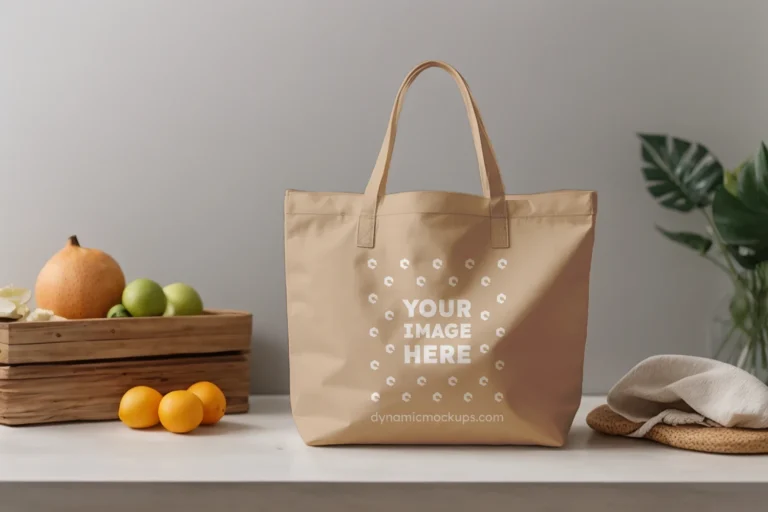 Beige Canvas Tote Bag Mockup Front View Template