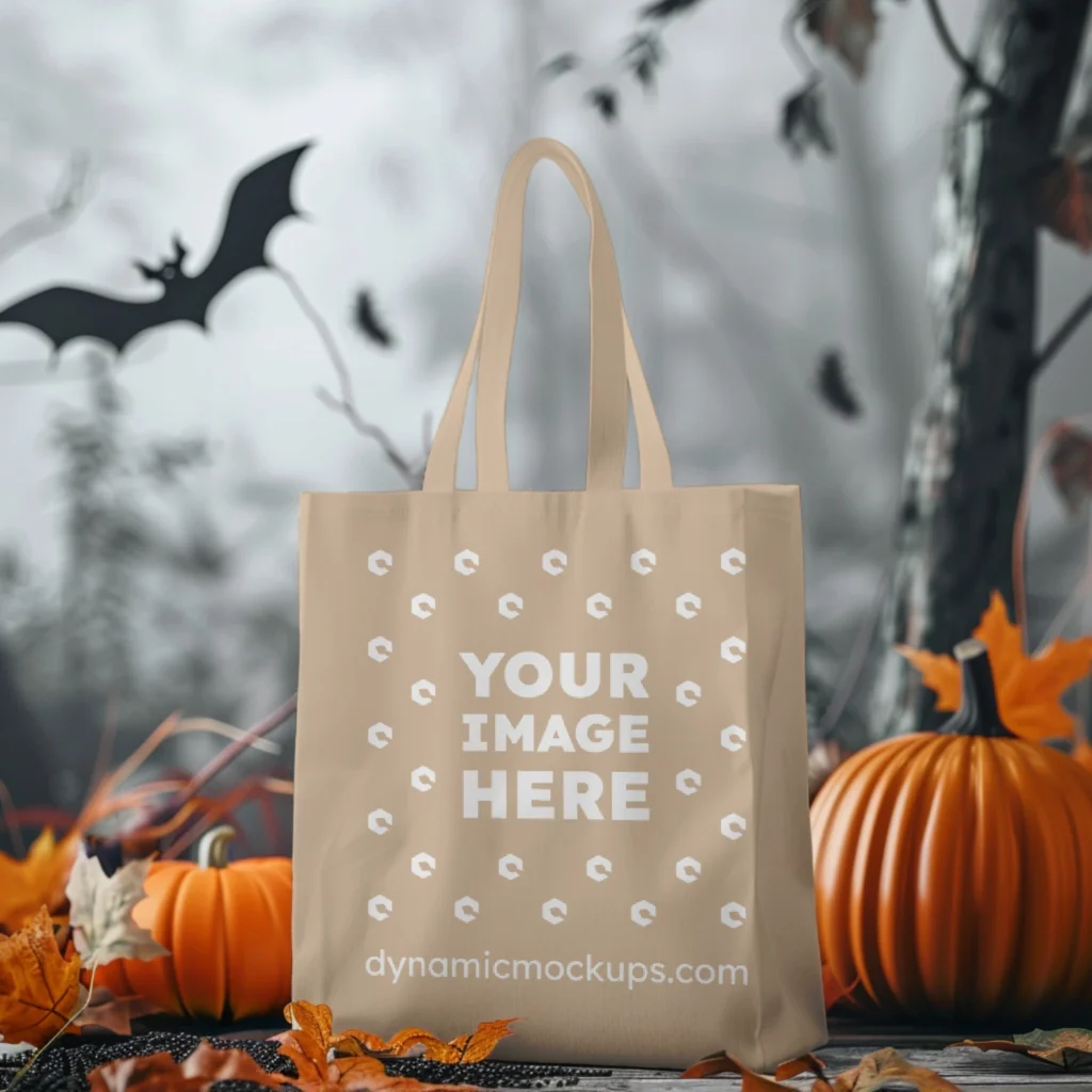 Beige Canvas Tote Bag Mockup Front View Template