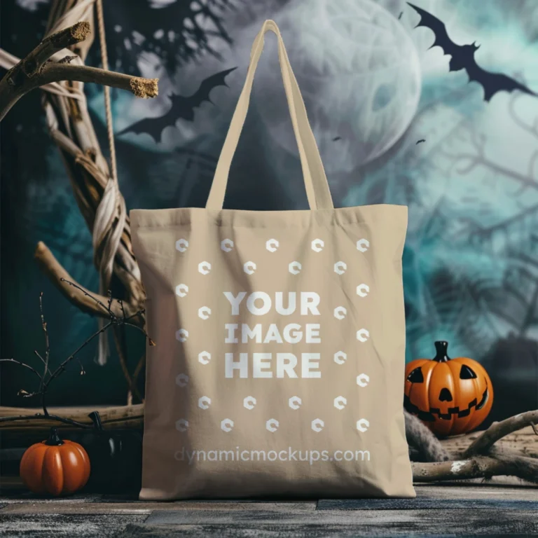 Beige Canvas Tote Bag Mockup Front View Template