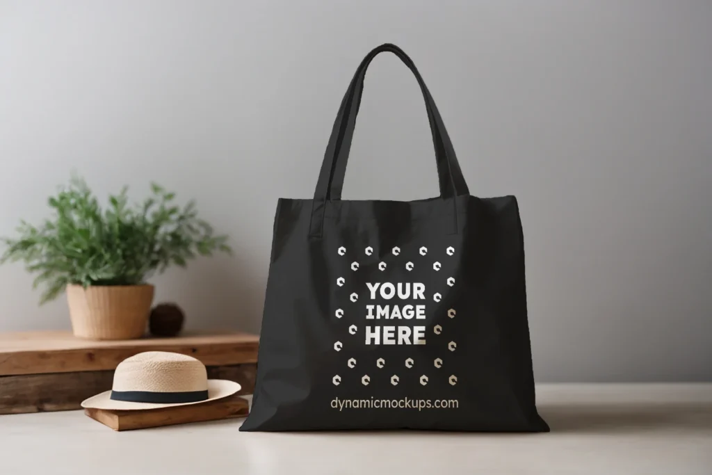 Black Canvas Tote Bag Mockup Front View Template