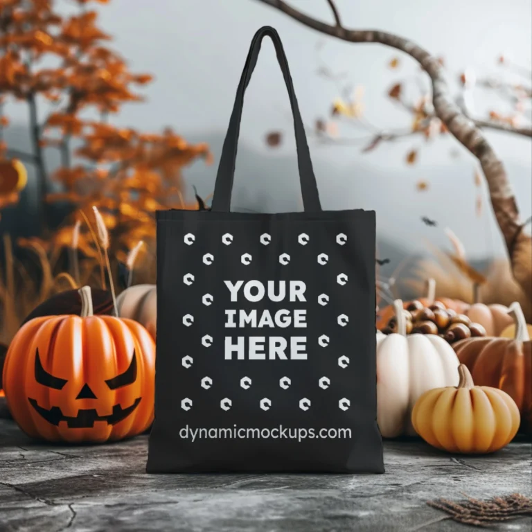 Black Canvas Tote Bag Mockup Front View Template