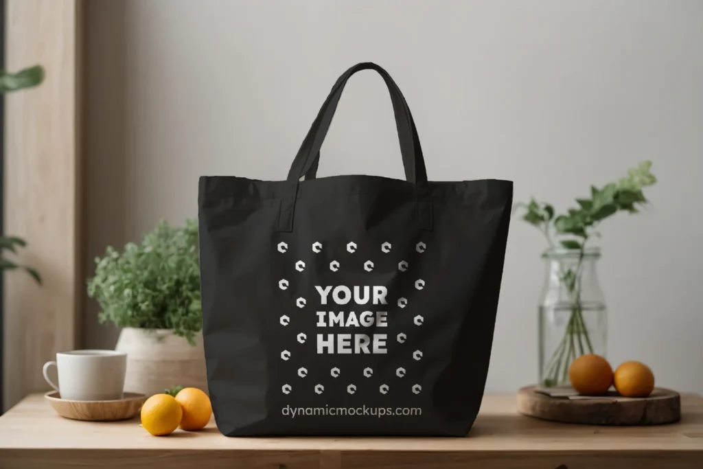 Black Canvas Tote Bag Mockup Front View Template