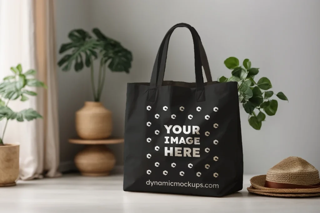 Black Canvas Tote Bag Mockup Front View Template