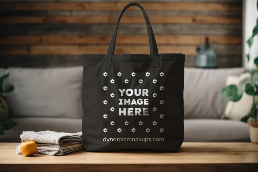 Black Canvas Tote Bag Mockup Front View Template