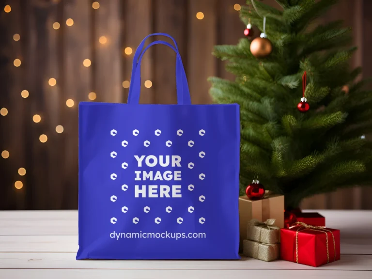 Blue Canvas Tote Bag Mockup Front View Template