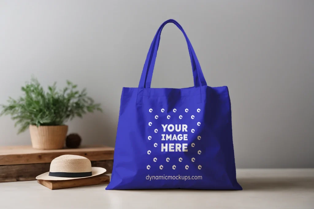 Blue Canvas Tote Bag Mockup Front View Template