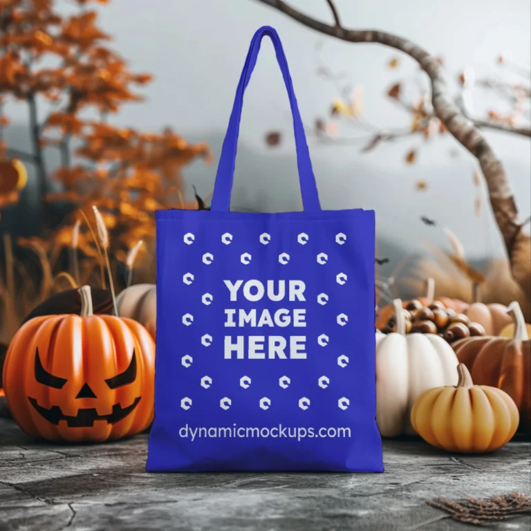 Blue Canvas Tote Bag Mockup Front View Template