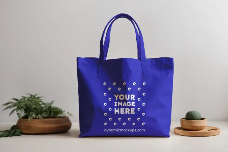 Blue Canvas Tote Bag Mockup Front View Template