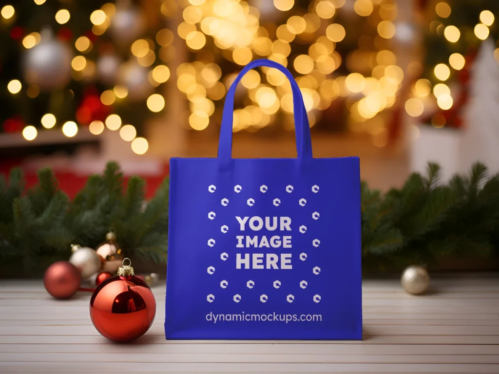 Blue Canvas Tote Bag Mockup Front View Template