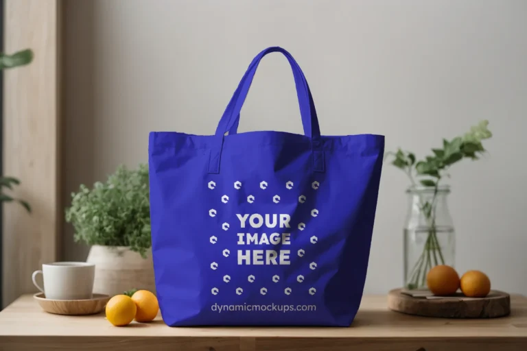 Blue Canvas Tote Bag Mockup Front View Template