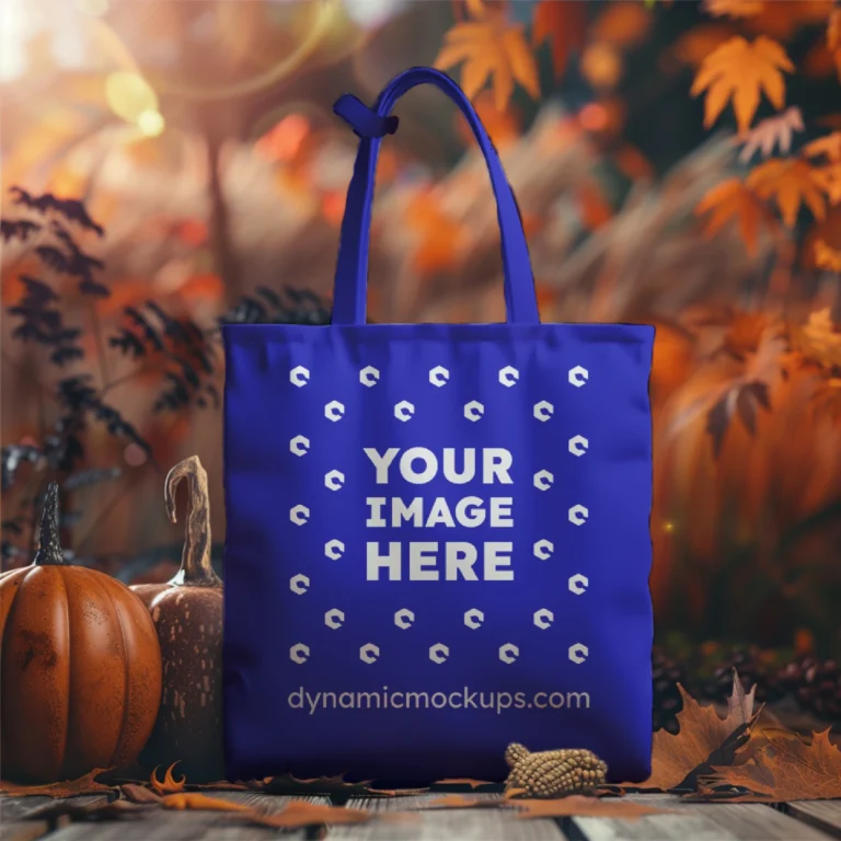 Blue Canvas Tote Bag Mockup Front View Template