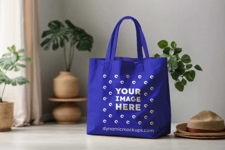 Blue Canvas Tote Bag Mockup Front View Template