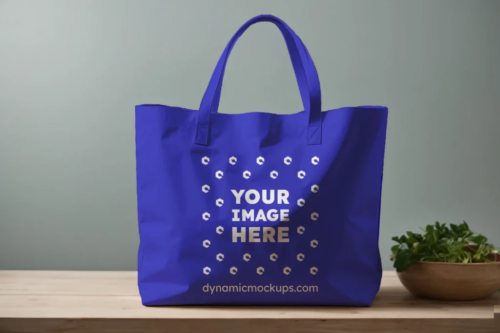 Blue Canvas Tote Bag Mockup Front View Template