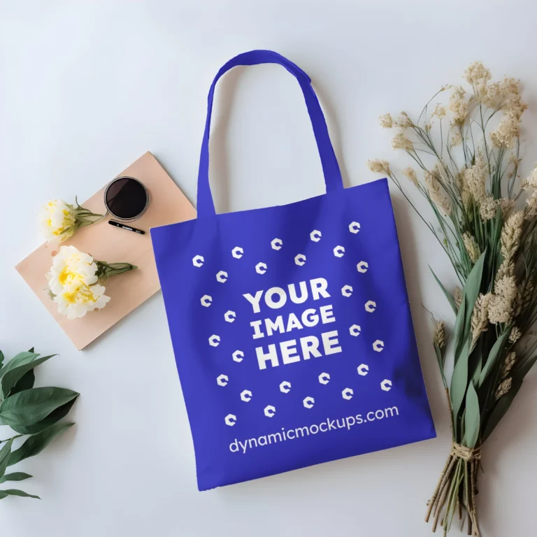 Blue Canvas Tote Bag Mockup Front View Template