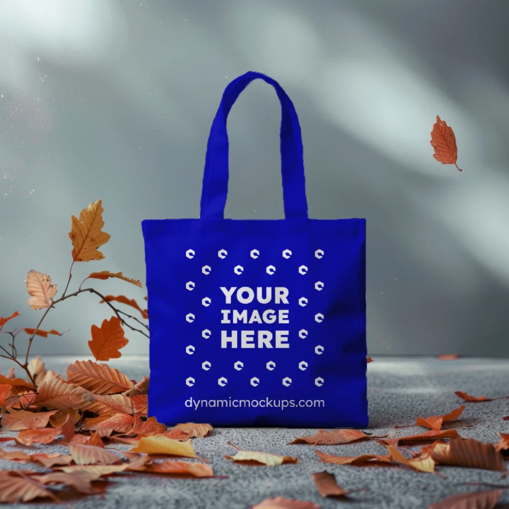 Blue Canvas Tote Bag Mockup Front View Template