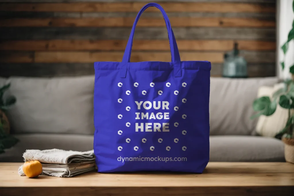 Blue Canvas Tote Bag Mockup Front View Template