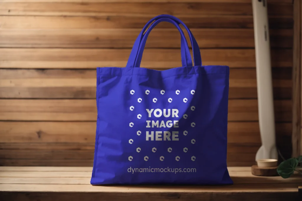 Blue Canvas Tote Bag Mockup Front View Template