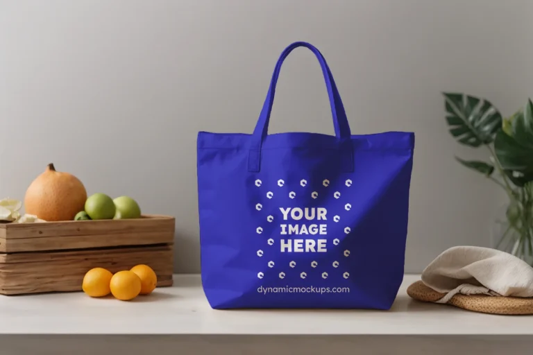 Blue Canvas Tote Bag Mockup Front View Template