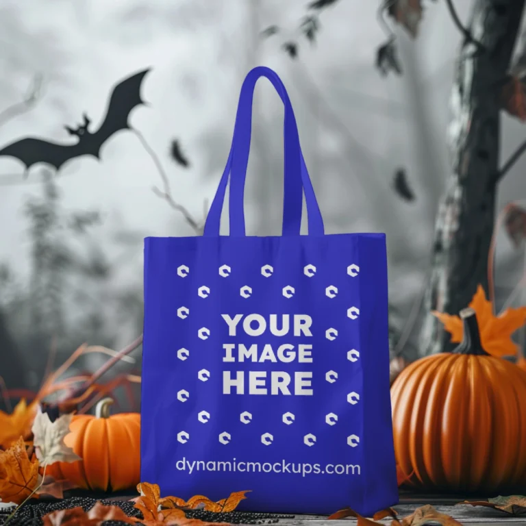 Blue Canvas Tote Bag Mockup Front View Template