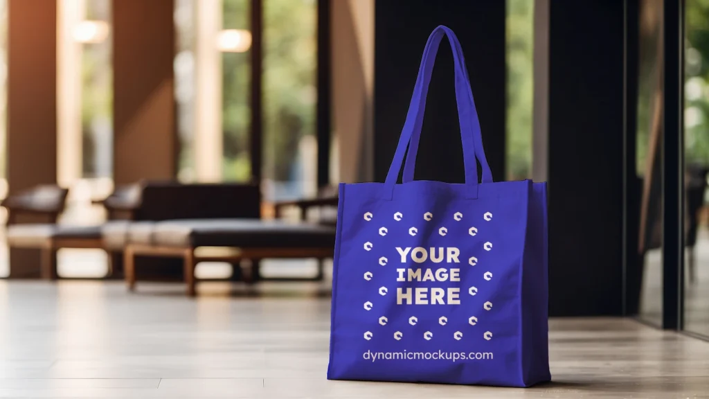 Blue Canvas Tote Bag Mockup Front View Template