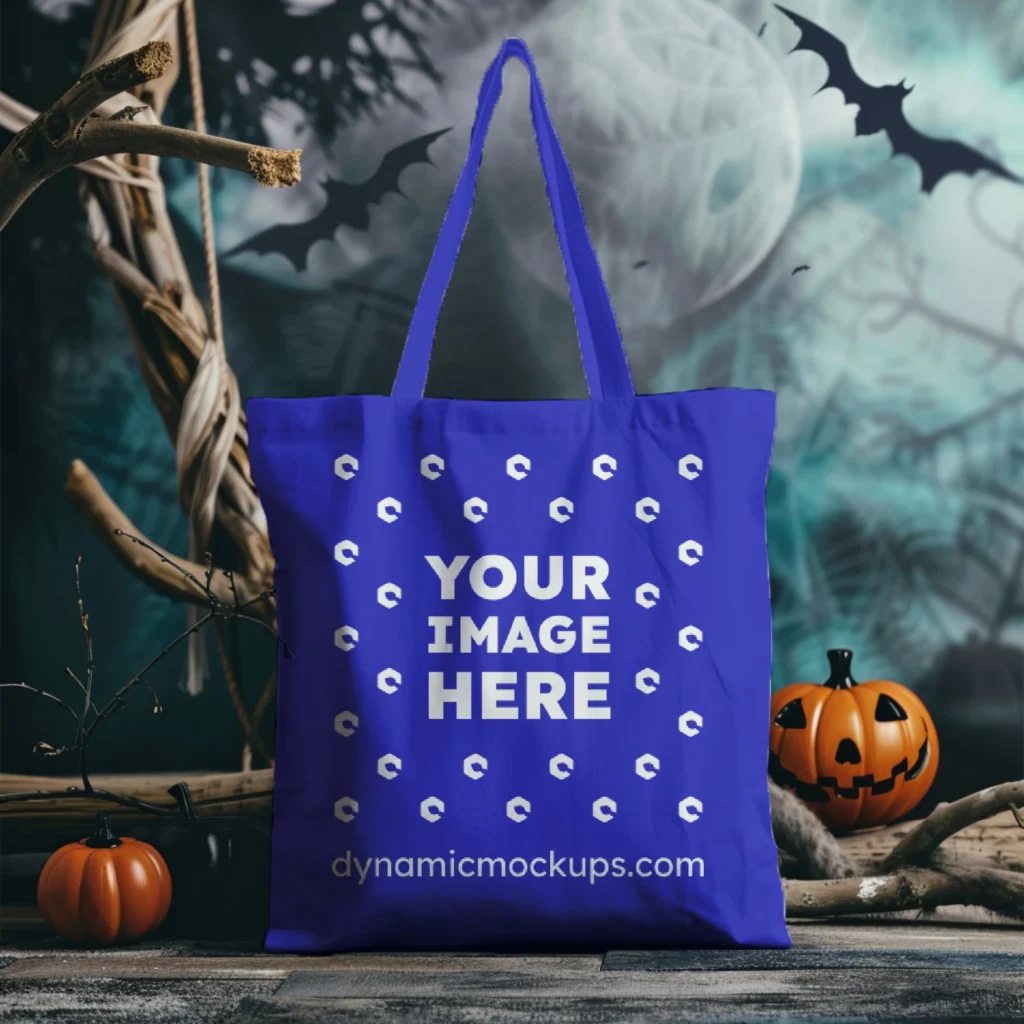 Blue Canvas Tote Bag Mockup Front View Template