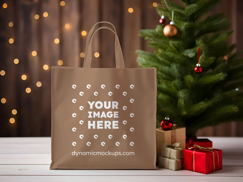 Brown Canvas Tote Bag Mockup Front View Template