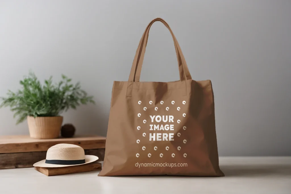 Brown Canvas Tote Bag Mockup Front View Template