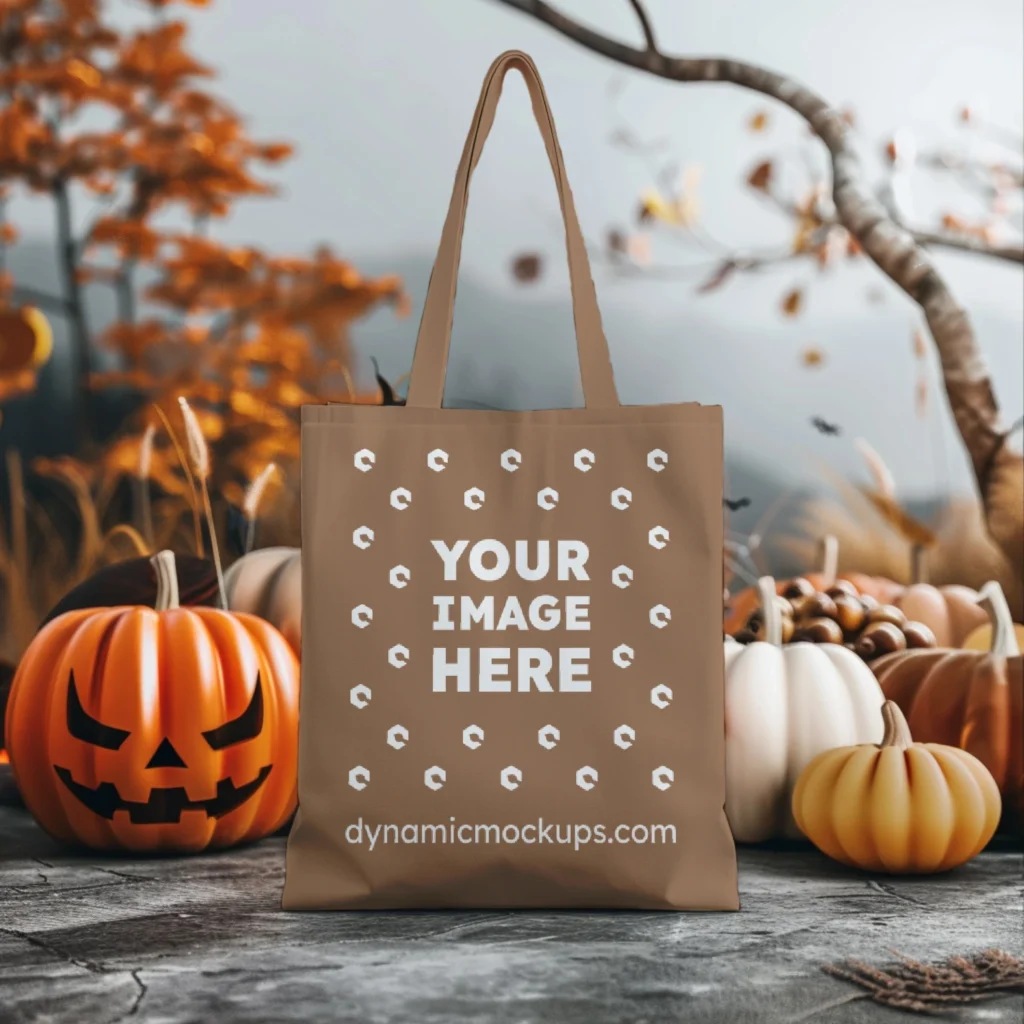 Brown Canvas Tote Bag Mockup Front View Template