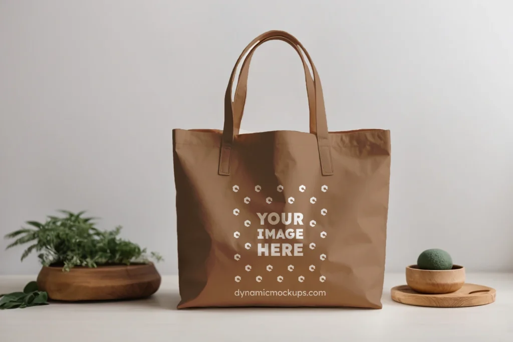 Brown Canvas Tote Bag Mockup Front View Template