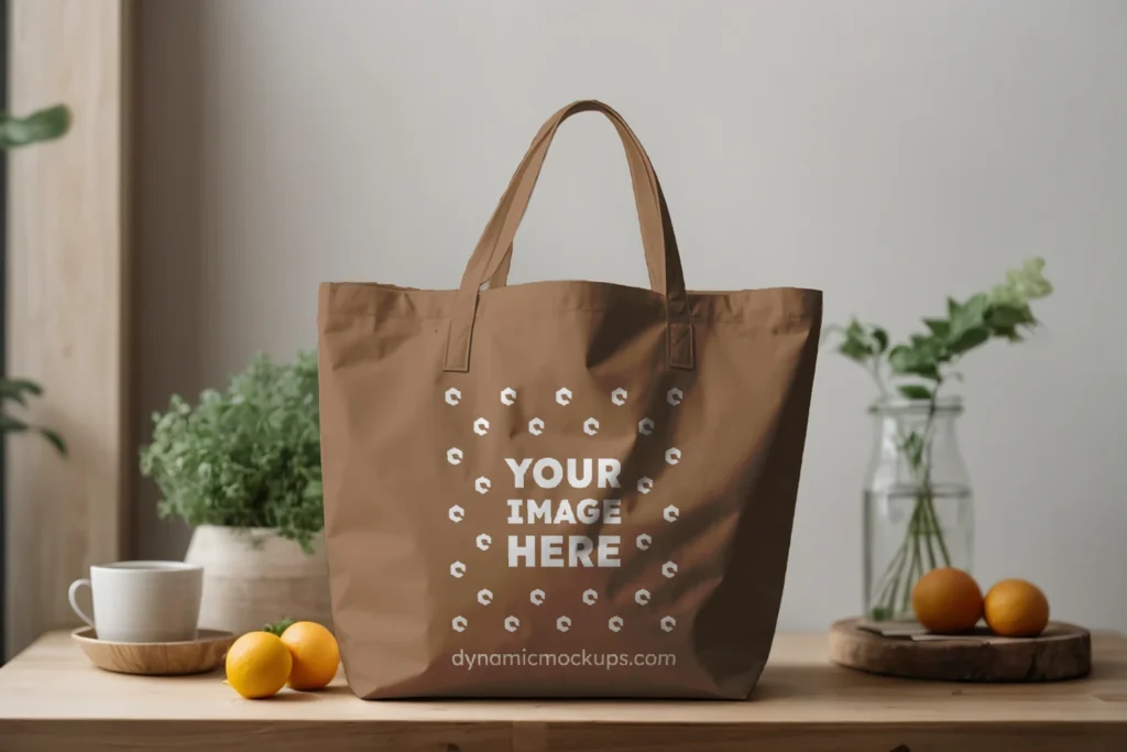 Brown Canvas Tote Bag Mockup Front View Template