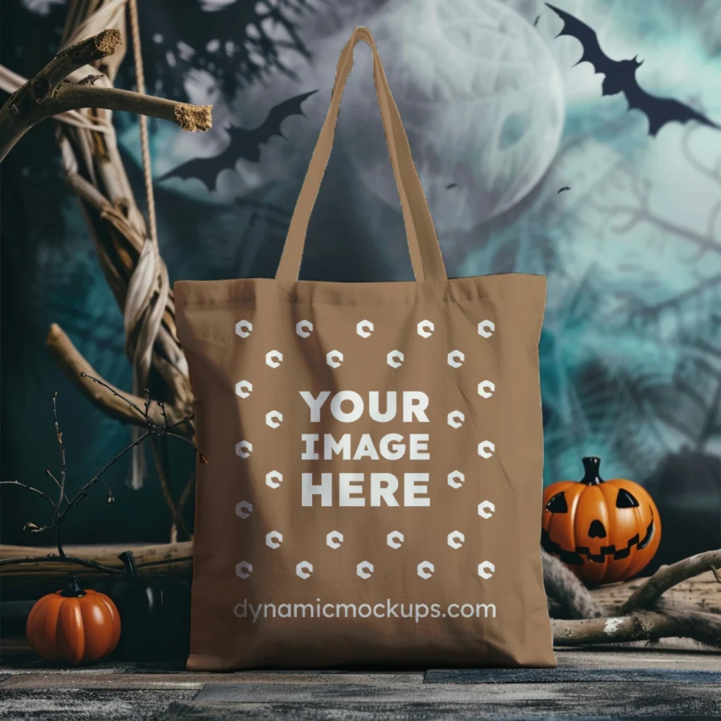 Brown Canvas Tote Bag Mockup Front View Template