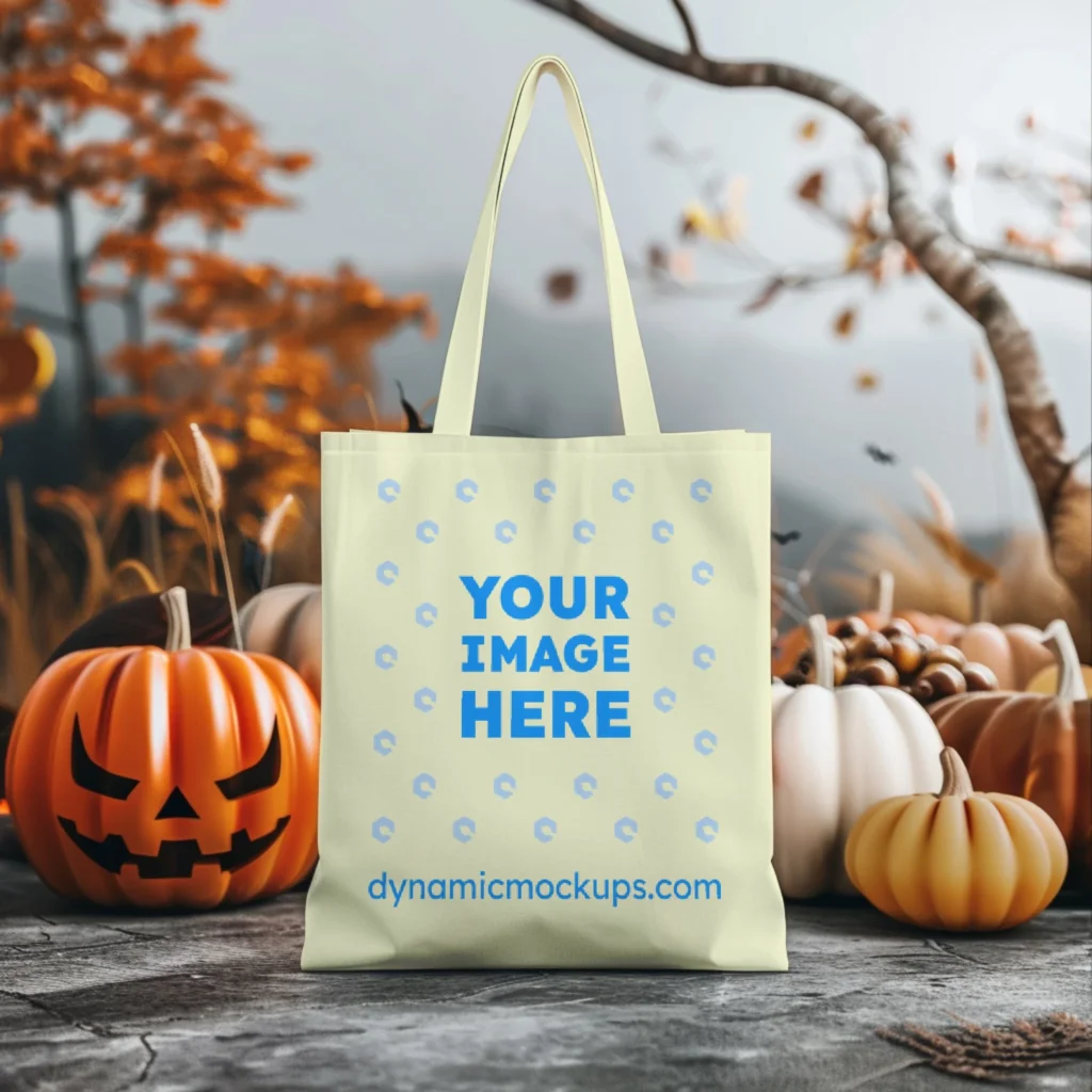 Cream Canvas Tote Bag Mockup Front View Template